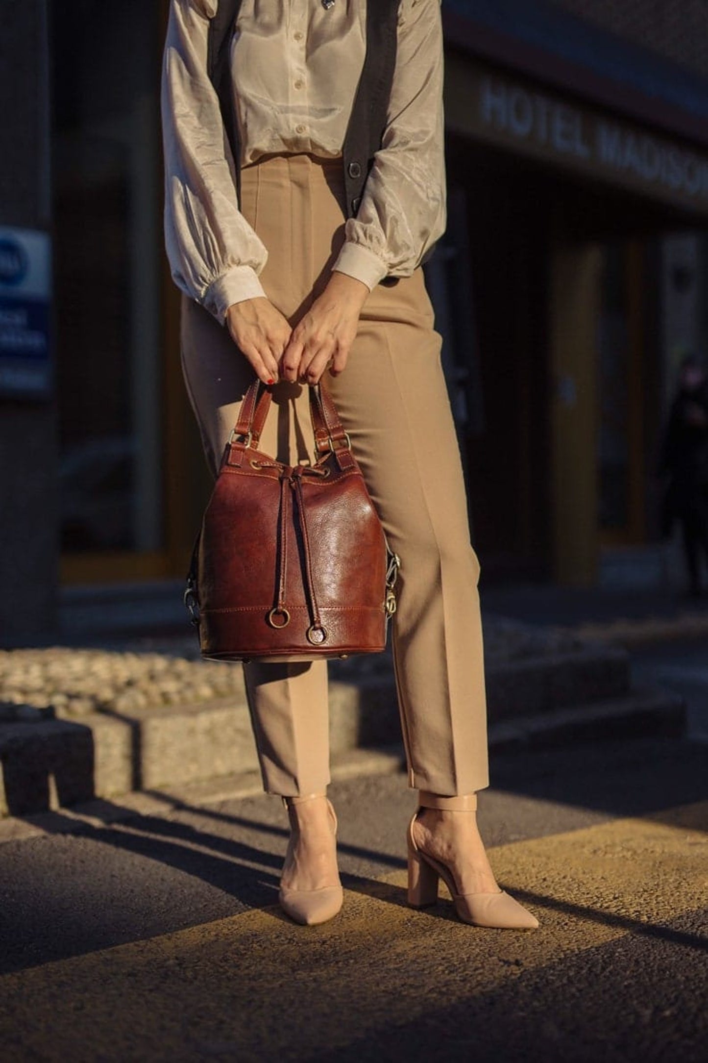 Real Leather Bucket Bag