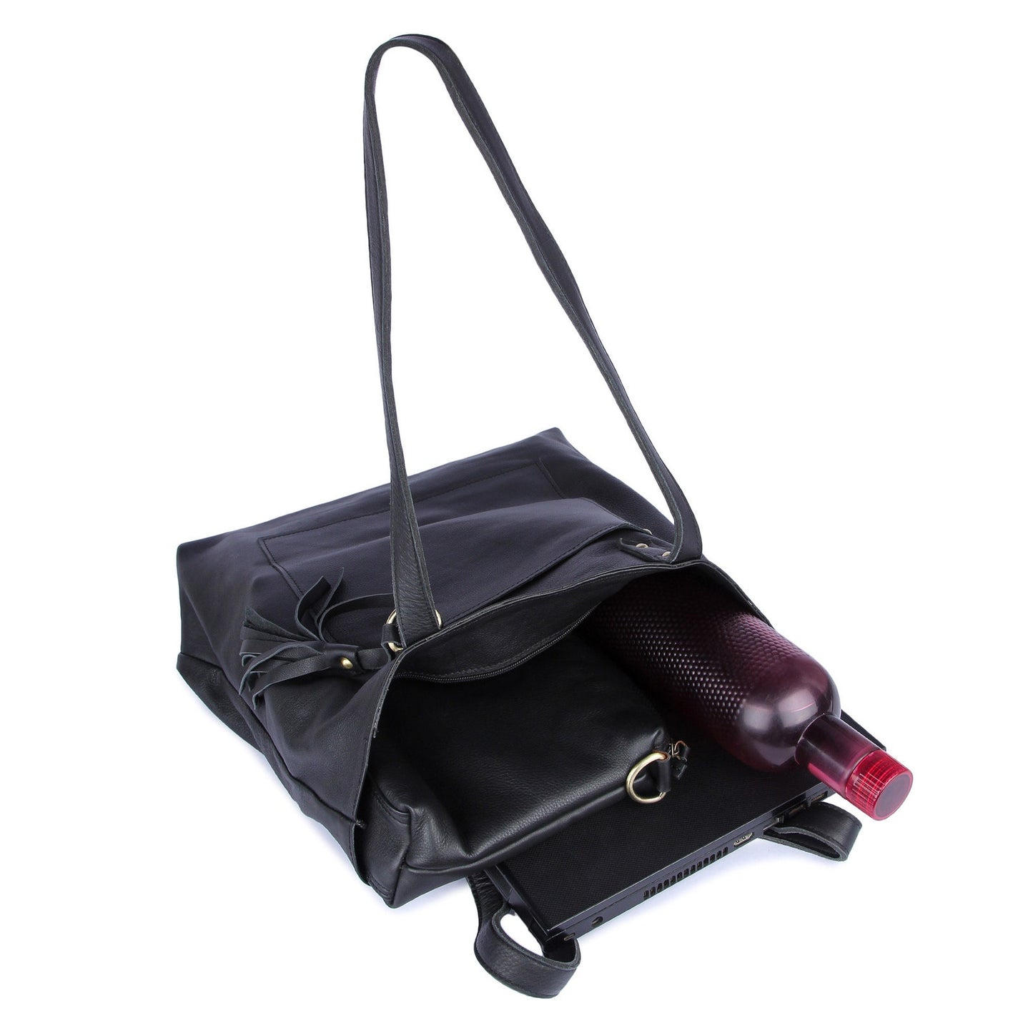 ladies black leather tote bags