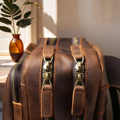 brown leather backpack men