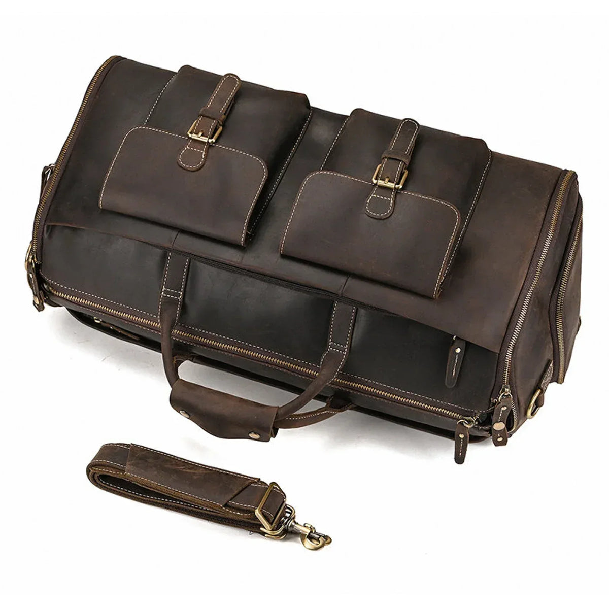 Leather Duffle Garment Bag with Shoe Pocket