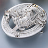 Animal Head Belt Buckle with Rhinestones and Stainless Steel Frame