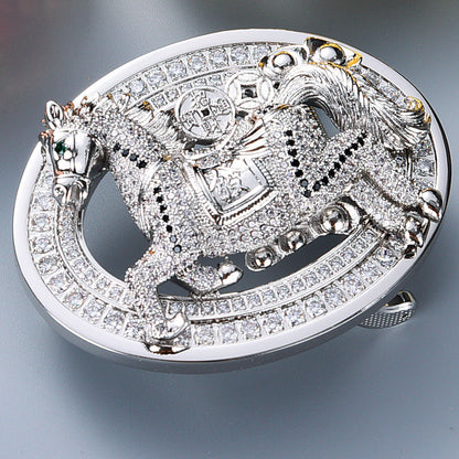 Animal Head Belt Buckle with Rhinestones and Stainless Steel Frame