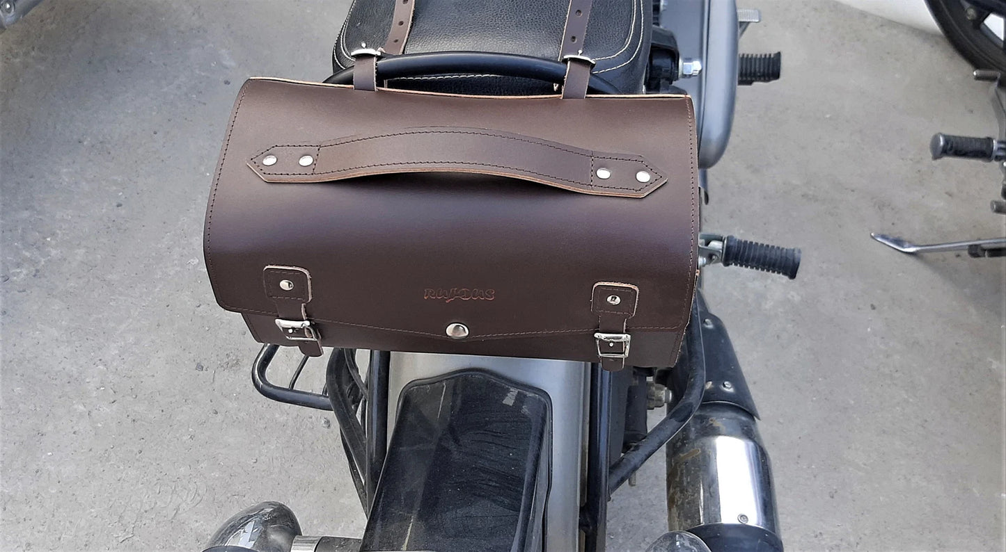 motorcycle genuine leather tool saddle bag