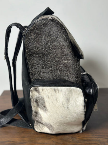 Exotic Grey Black Cowhide Backpack