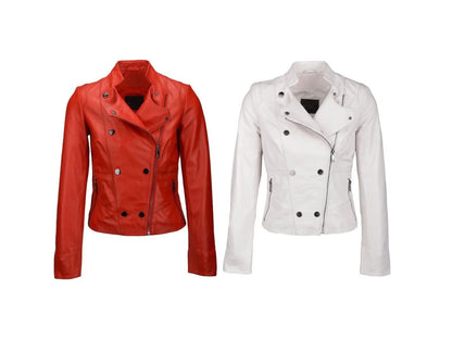 Women's Slim Fit Double Breasted Leather Biker Jacket