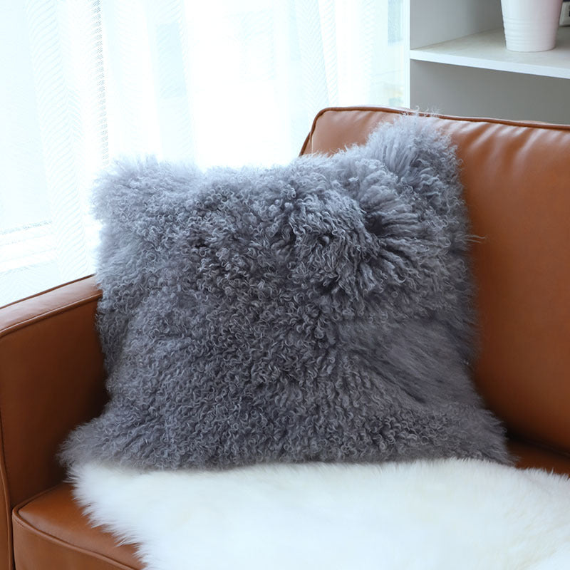 Genuine Sheepskin Pillow Cover with Curly Wool for Sofa Decor