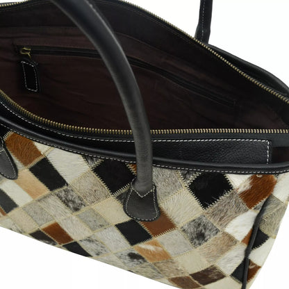 Patchwork Cowhide Leather Tote Bag