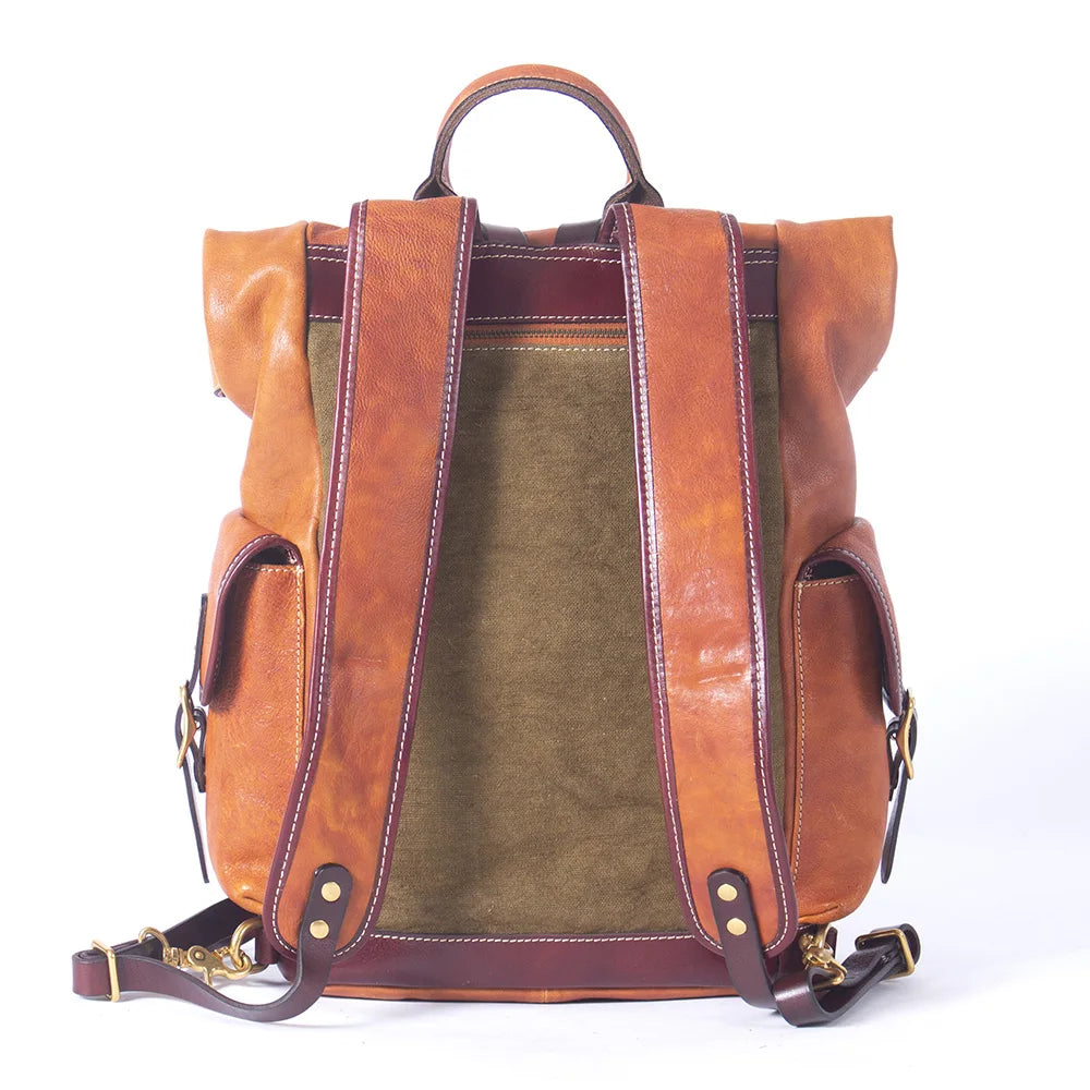 Genuine Leather Backpack Men Women Office Laptop Rucksack