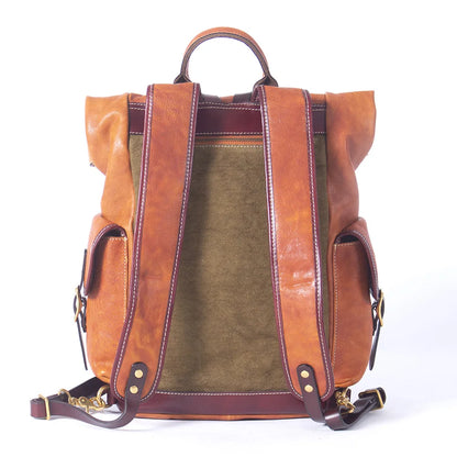 Genuine Leather Backpack Men Women Office Laptop Rucksack