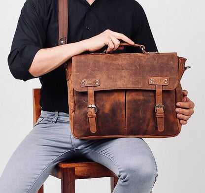 Retro Brown Leather Messenger Bag