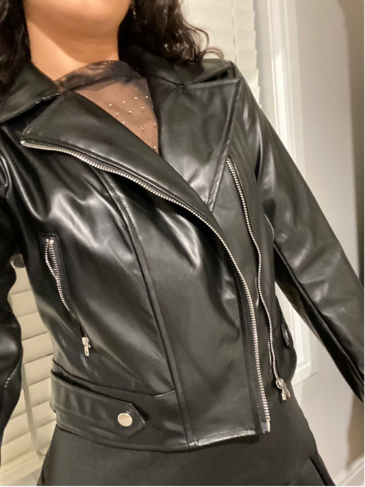 women's leather jacket with long sleeves