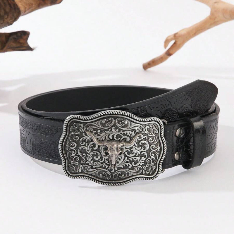 Men’s Western Longhorn Cowboy Leather Belt