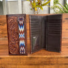 tooled leather long wallet bifold