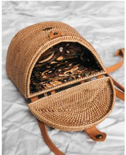 Rattan Backpack Traditional Bali Handwoven Straw Bag