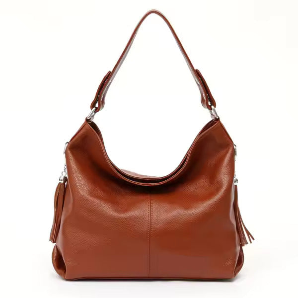leather shoulder bag women with tassel