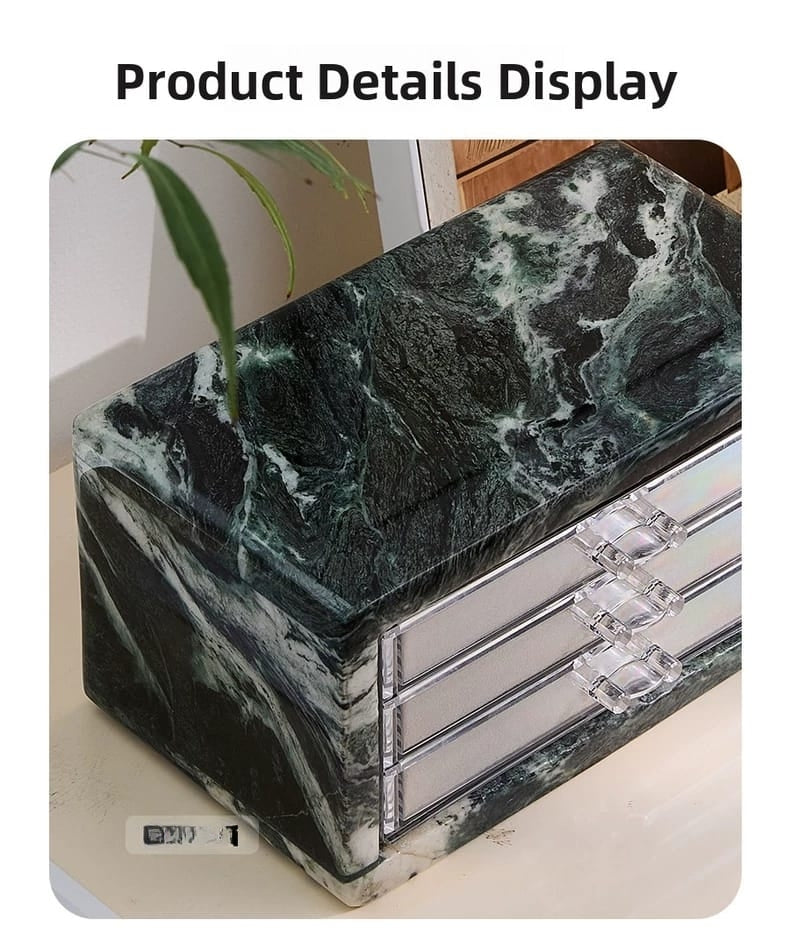 Natural Marble Jewelry Organizer Box with Multi-Drawer Storage