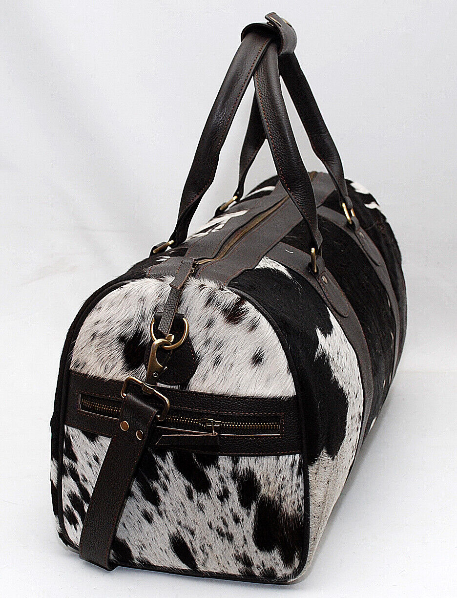 Black White Cow Fur Overnight Bag