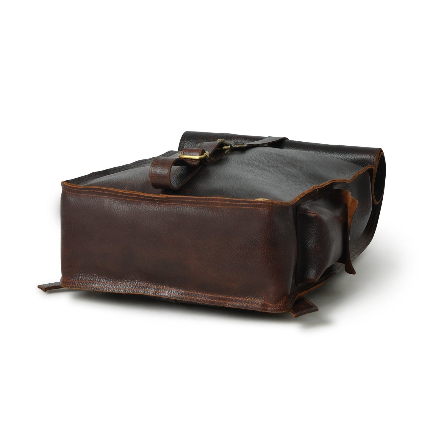 Genuine leather backpack roll top