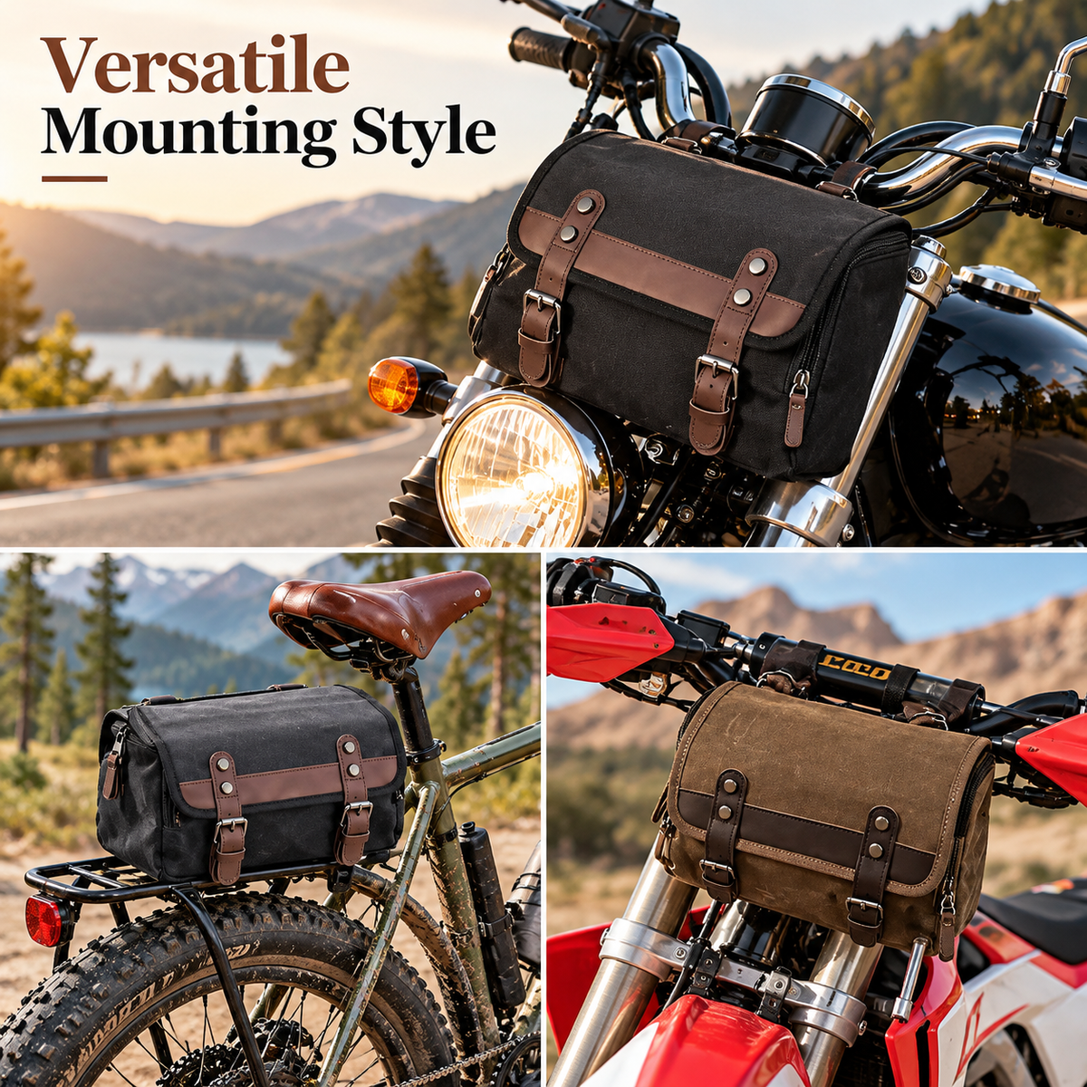 Canvas Bike Bag with Waxed 600D Fabric for Motorcycles