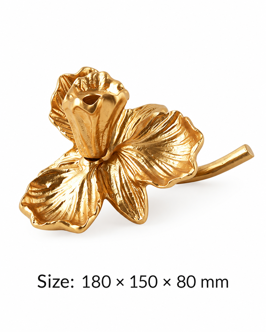 Gold Iris Flower Taper Candle Holder with Sculptural Petal Design