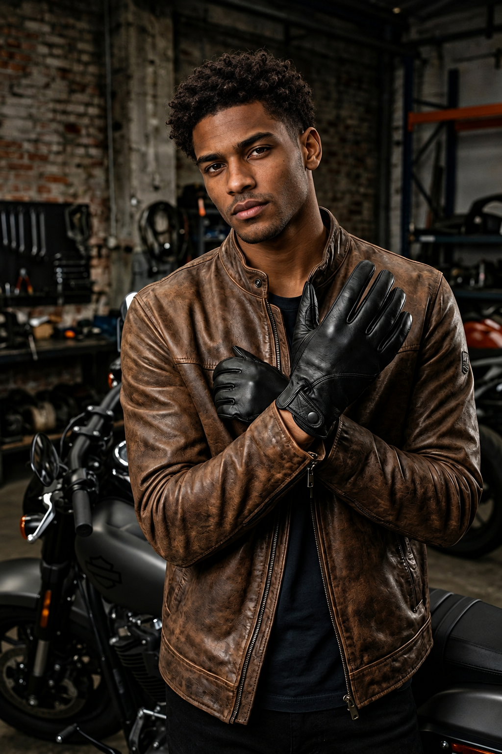 Men’s Leather Motorcycle Gloves in Top-Grain Cowhide for Riding