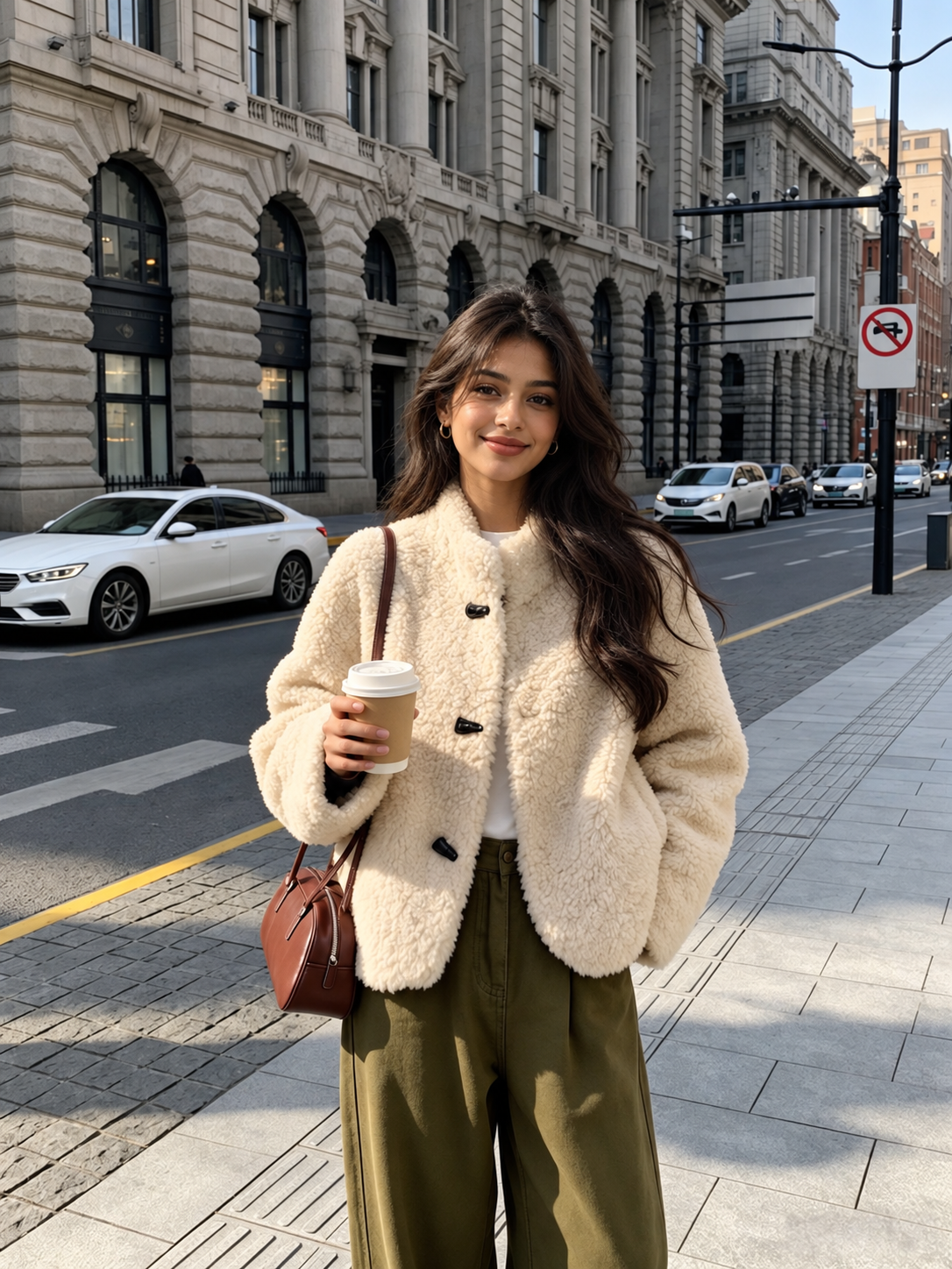 Women's Shearling Jacket with Stand Collar Short Winter Style
