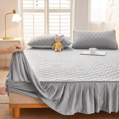 Quilted Fitted Sheet with Bed Skirt Mattress Cover