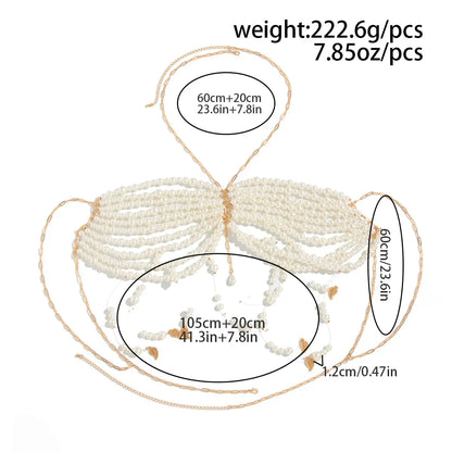 Multi-Layer Faux Pearl Bikini Chest Chain Set