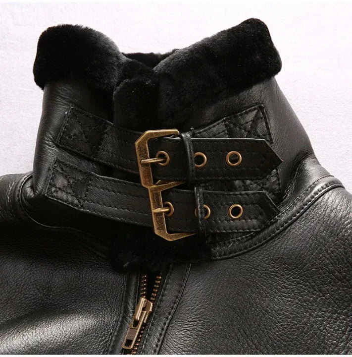 Men Sheepskin B3 Shearling Leather Aviator Flight Jacket