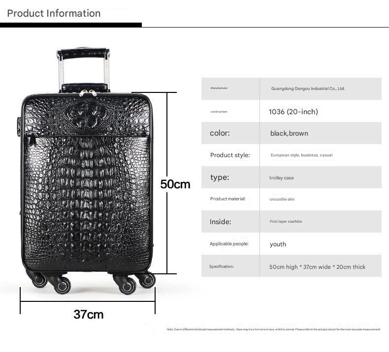 Crocodile Leather Trolley Suitcase for Business & Travel