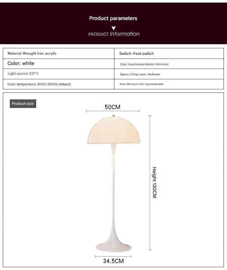 White Mushroom Floor Lamp Scandinavian Tall