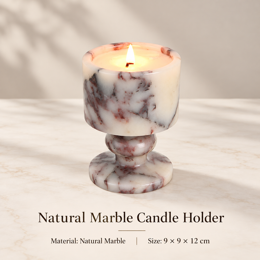 Natural Marble Goblet Candle Holder with Rounded Stem and Red Veining 1