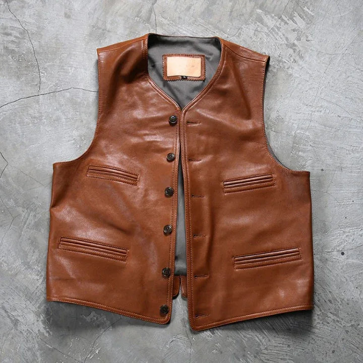 Men Leather Vest Motorcycle Biker