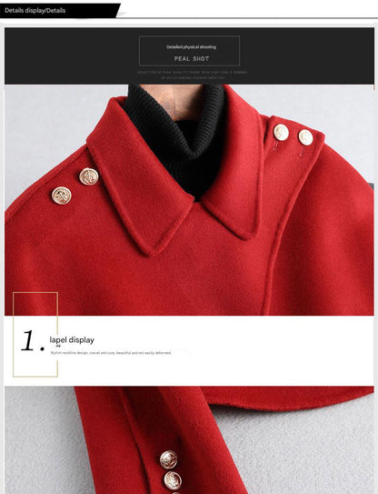 Women Petite Short French Cape Double-Sided Cashmere Coat