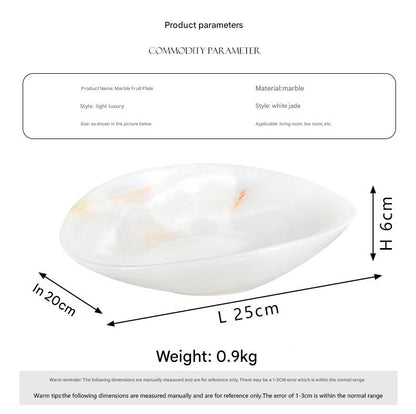 Light Luxury Marble Fruit Plate Natural White Jade Decorative Bowl