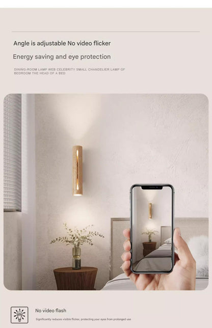 Travertine Wall Light Natural Stone and Walnut Wood Sconce