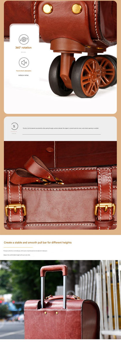 Leather Trolley Suitcase Large Capacity 20 Inch Rolling Luggage
