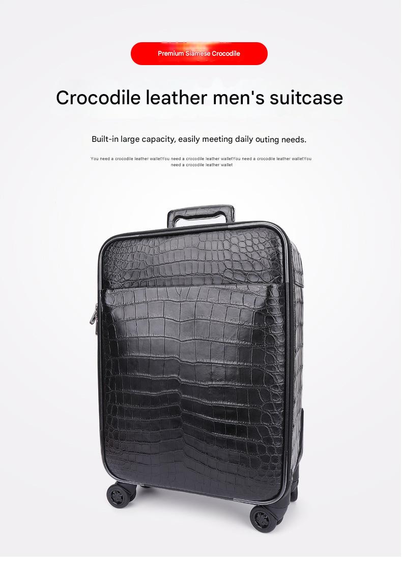 Premium Real Crocodile Leather Trolley Suitcase for Men