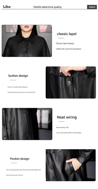 Women Long Leather Coat Plus Size Trench with Button Front