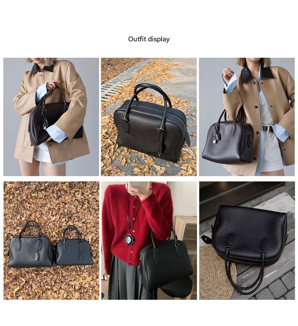 Leather Shoulder Bag Boston Briefcase Style Purse