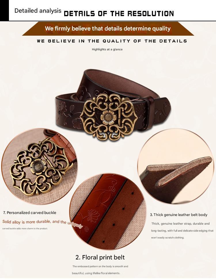 women’s genuine leather carved floral belt