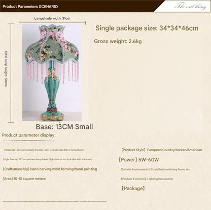 Floral victorian green fabric beaded table lamp