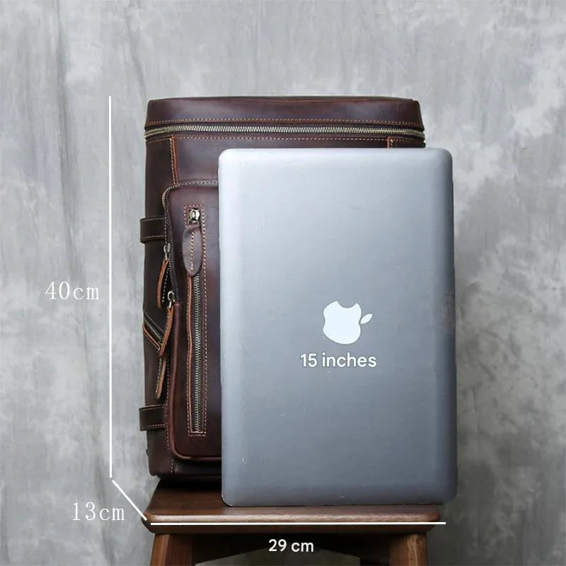 Retro leather backpack for men 15 inch laptop