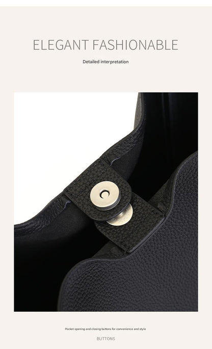 Women Soft Top Grain Leather Bucket Bag