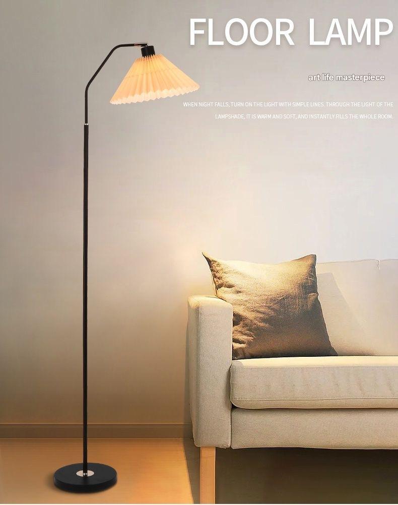 Minimalist pleated fabric arc floor lamp