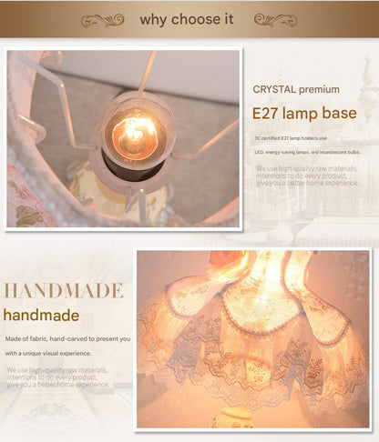 European lace rose bedside table lamp