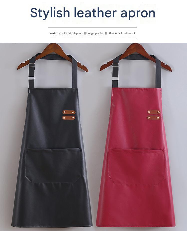 faux leather apron waterproof kitchen work wear