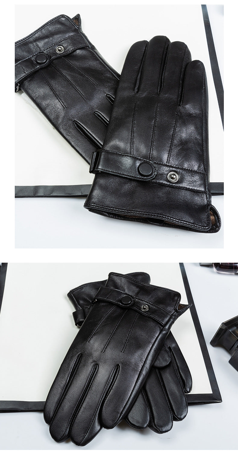Men's leather gloves with windproof fleece lining