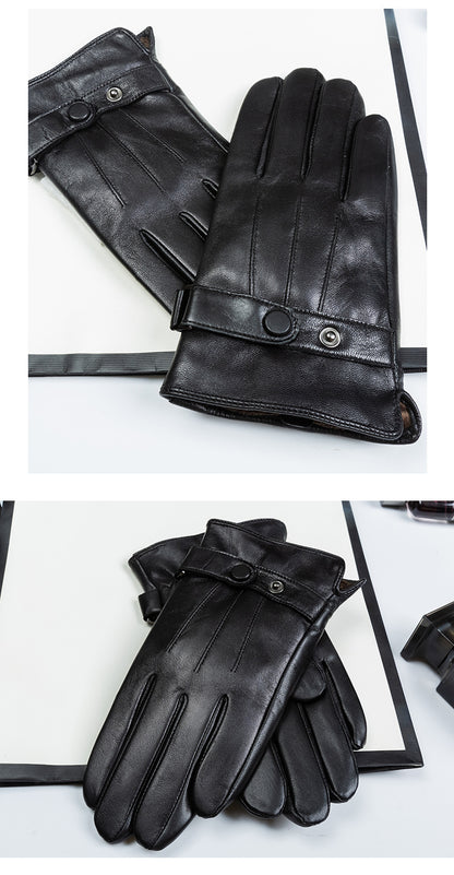 Men's leather gloves with windproof fleece lining