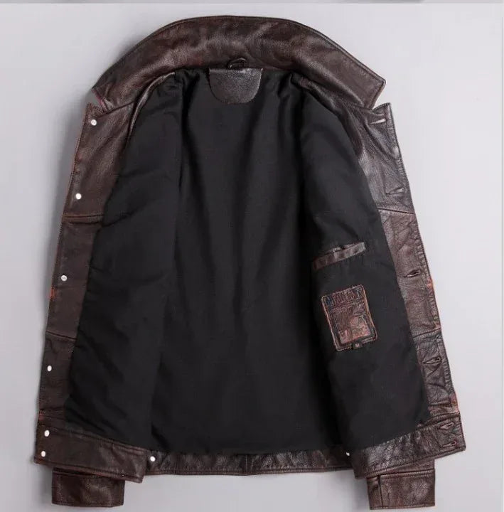 Mens Distressed Vintage Leather Riding Jacket
